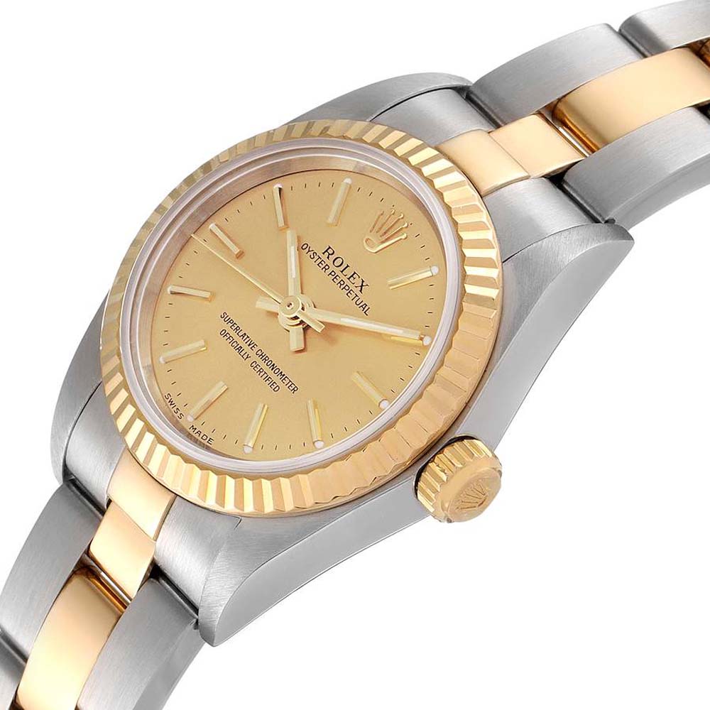 

Rolex Champagne 18K Yellow Gold And Stainless Steel Oyster Perpetual 76193 Women's Wristwatch 24 MM