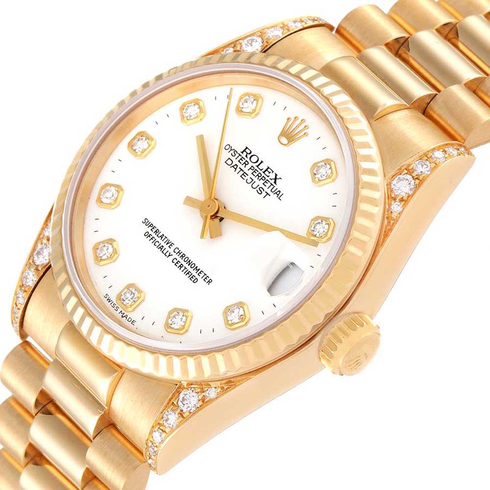 

Rolex White Diamonds 18K Yellow Gold President Datejust 68238 Automatic Women's Wristwatch 31 MM