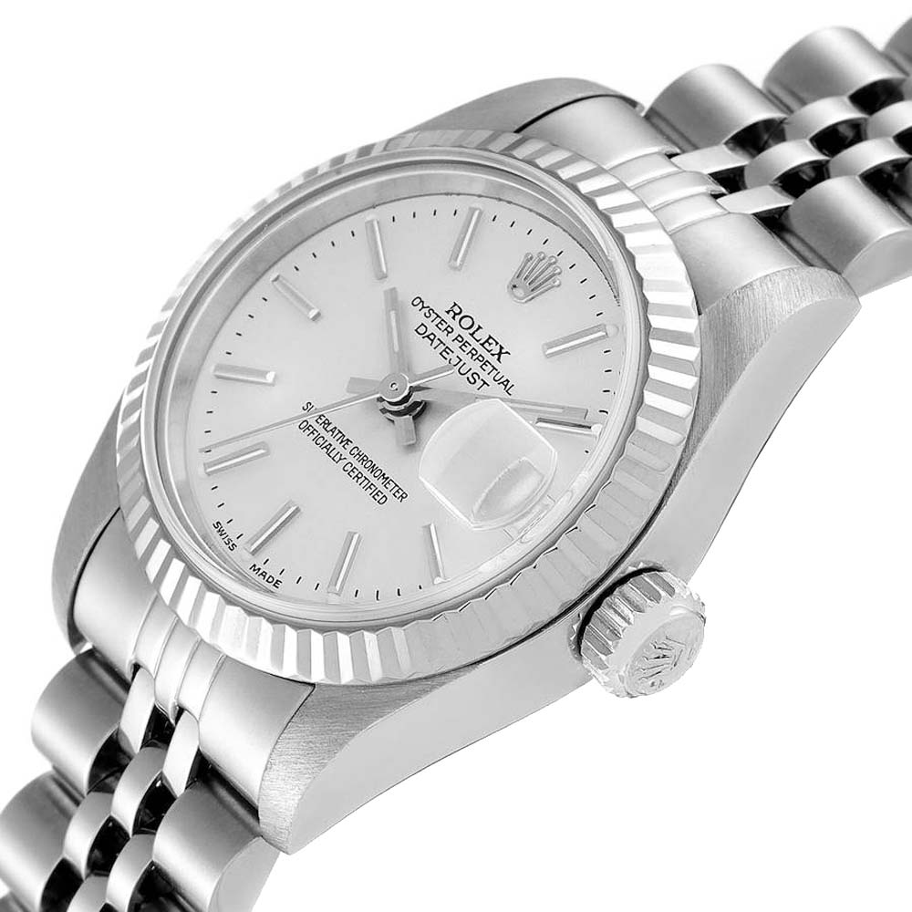 

Rolex Silver 18K White Gold And Stainless Steel Datejust 79174 Women's Wristwatch 26 MM