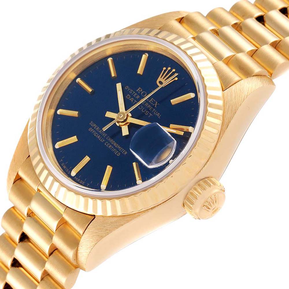 

Rolex Blue 18K Yellow Gold President Datejust 69178 Women's Wristwatch 26 MM