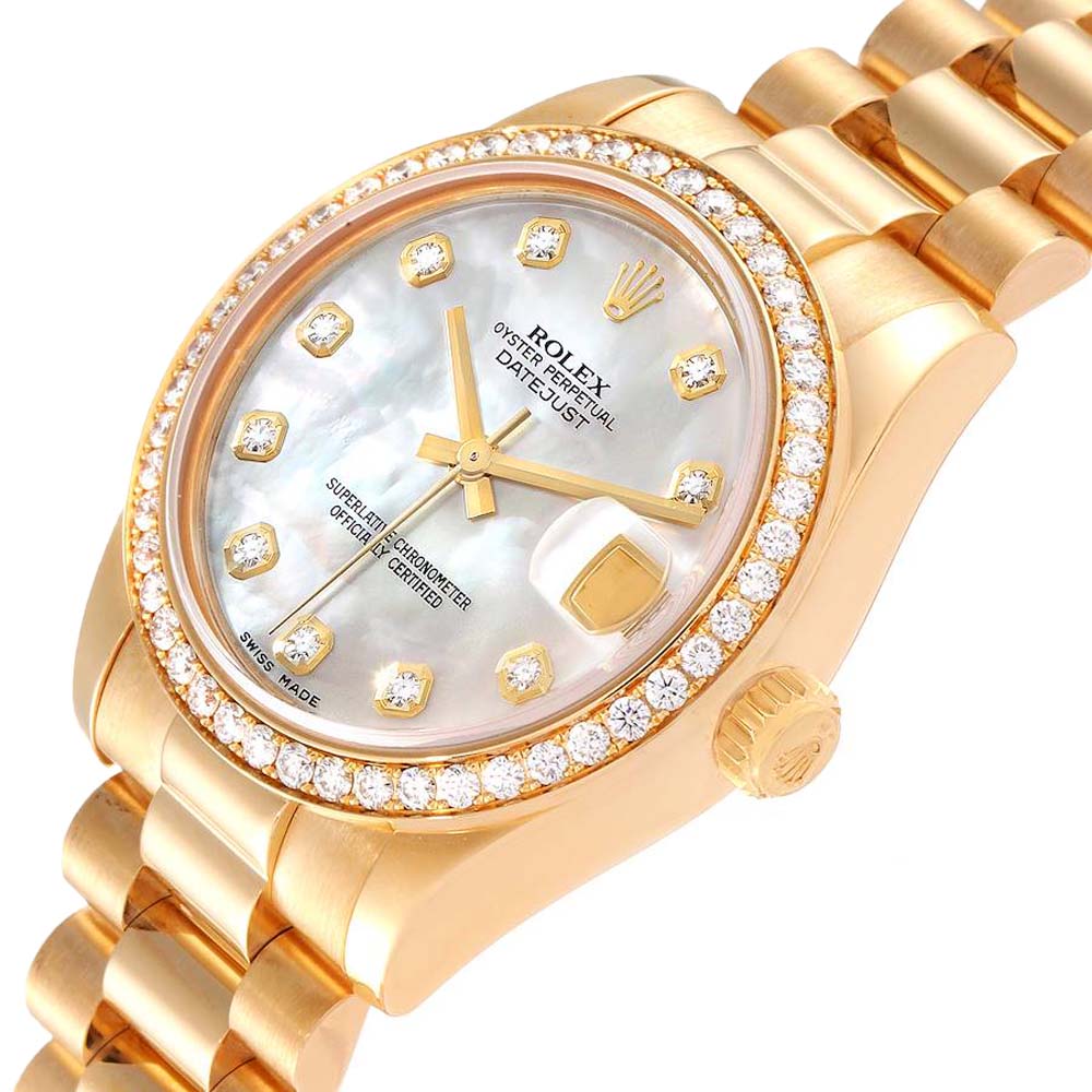 

Rolex MOP Diamonds 18K Yellow Gold President 178288 Women's Wristwatch 31 MM, White