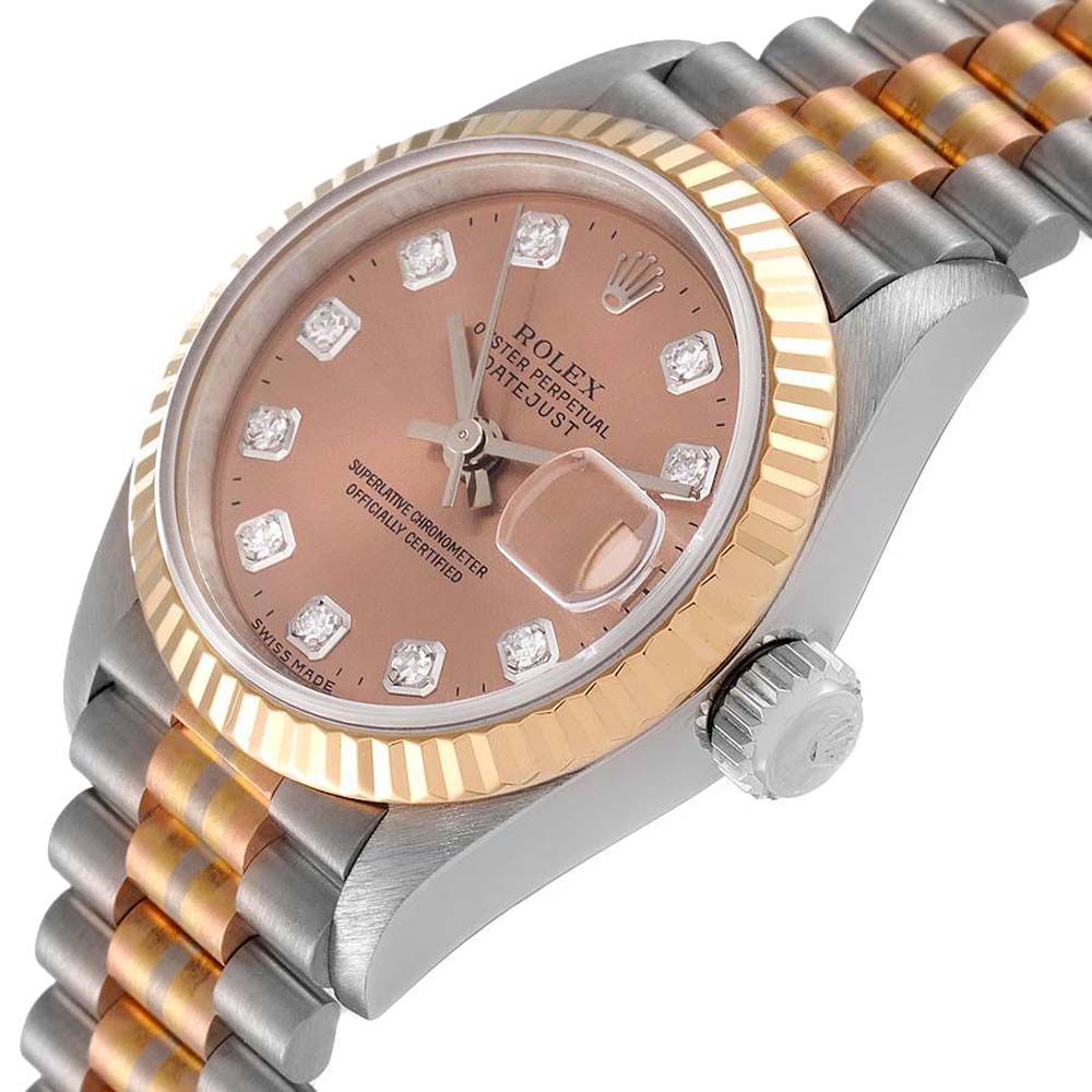 

Rolex Pink Diamonds 18K Yellow White Rose Gold President Tridor 69179 Women's Wristwatch 26 MM