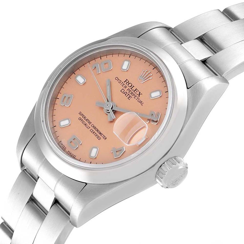 

Rolex Salmon Stainless Steel Oyster Perpetual Date 79160 Women's Wristwatch 25 MM, Pink