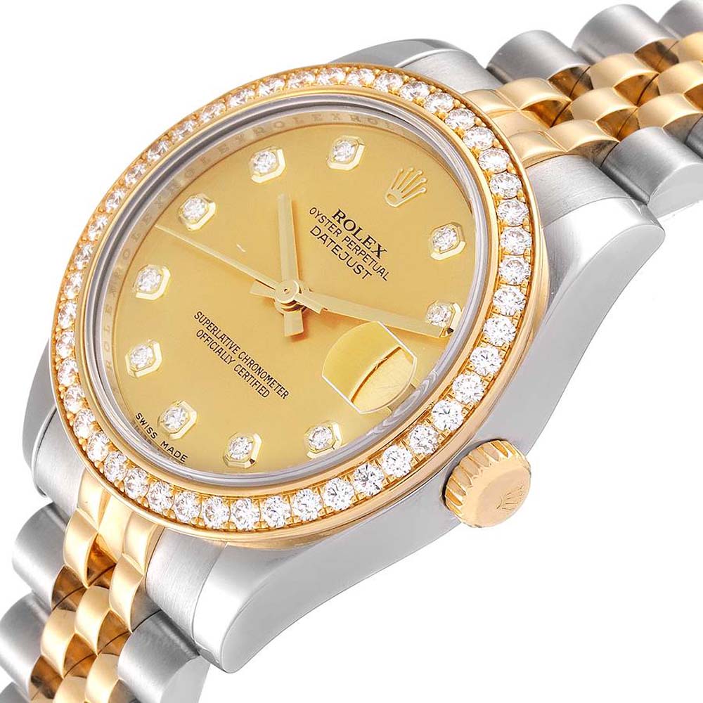 

Rolex Champagne Diamonds 18k Yellow Gold And Stainless Steel Datejust 178383 Women's Wristwatch 31 MM