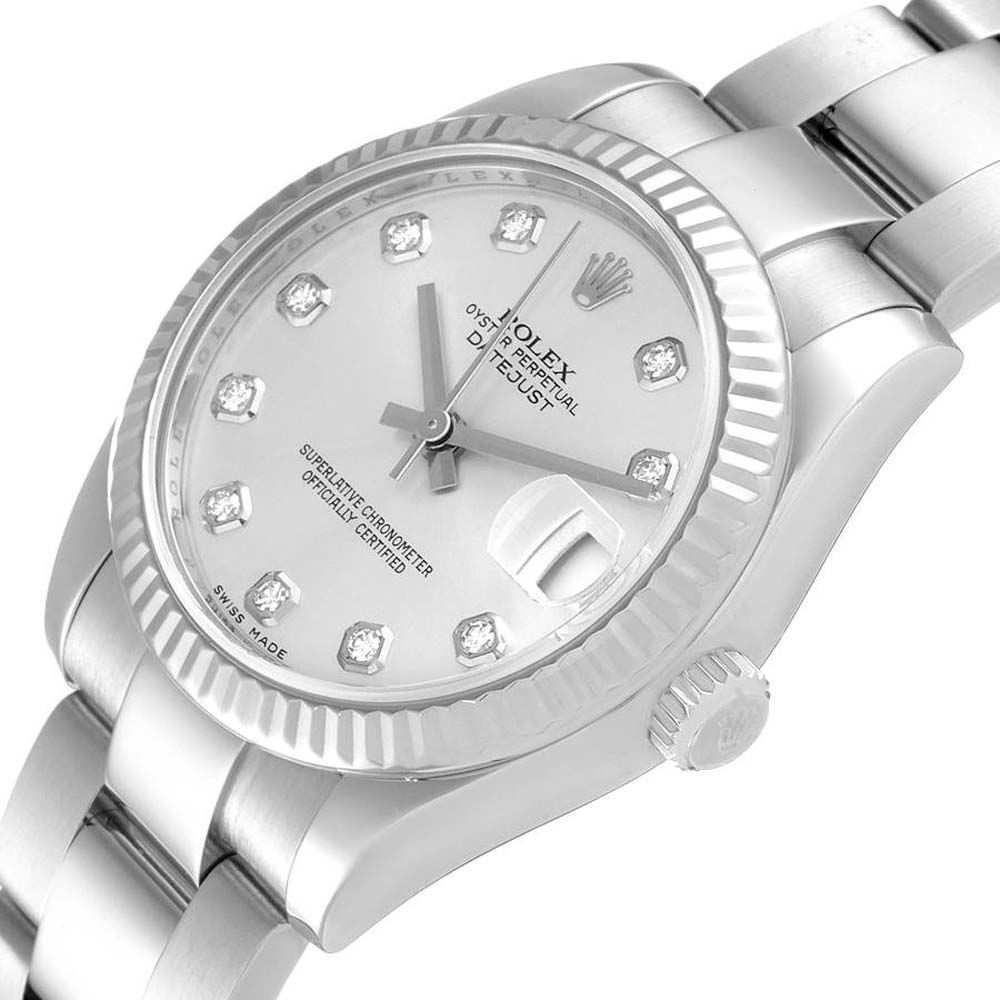 

Rolex Silver Diamonds 18K White Gold And Stainless Steel Datejust 178274 Automatic Women's Wristwatch 31 MM