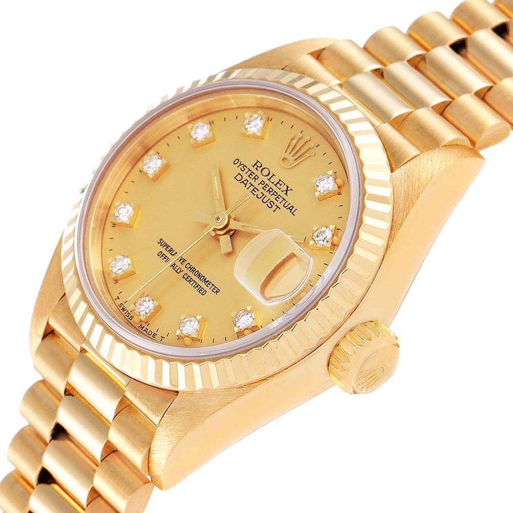 

Rolex Champagne Diamonds 18K Yellow Gold And Stainless Steel President Datejust 69178 Women's Wristwatch 26 MM