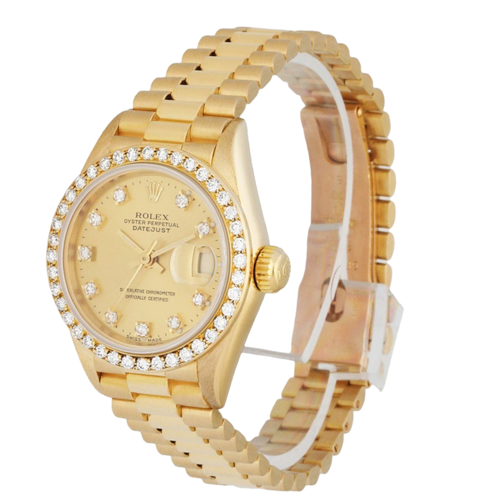 

Rolex Champagne Diamonds 18K Yellow Gold Datejust 69138 Automatic Women's Wristwatch 26 MM