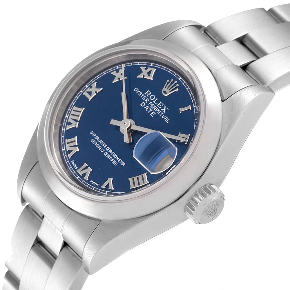 

Rolex Blue Stainless Steel Oyster Perpetual Date 79160 Women's Wristwatch 26 MM