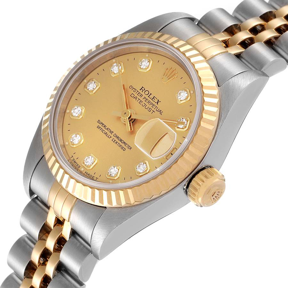 

Rolex Champagne Diamonds 18K Yellow Gold And Stainless Steel Datejust 69173 Women's Wristwatch 26 MM