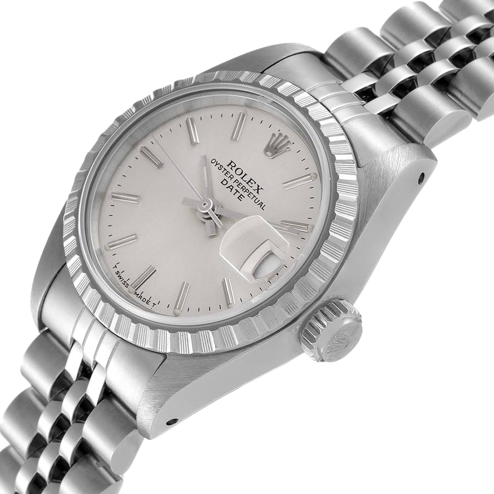 

Rolex Silver Stainless Steel Oyster Perpetual Date 69240 Automatic Women's Wristwatch 26 MM