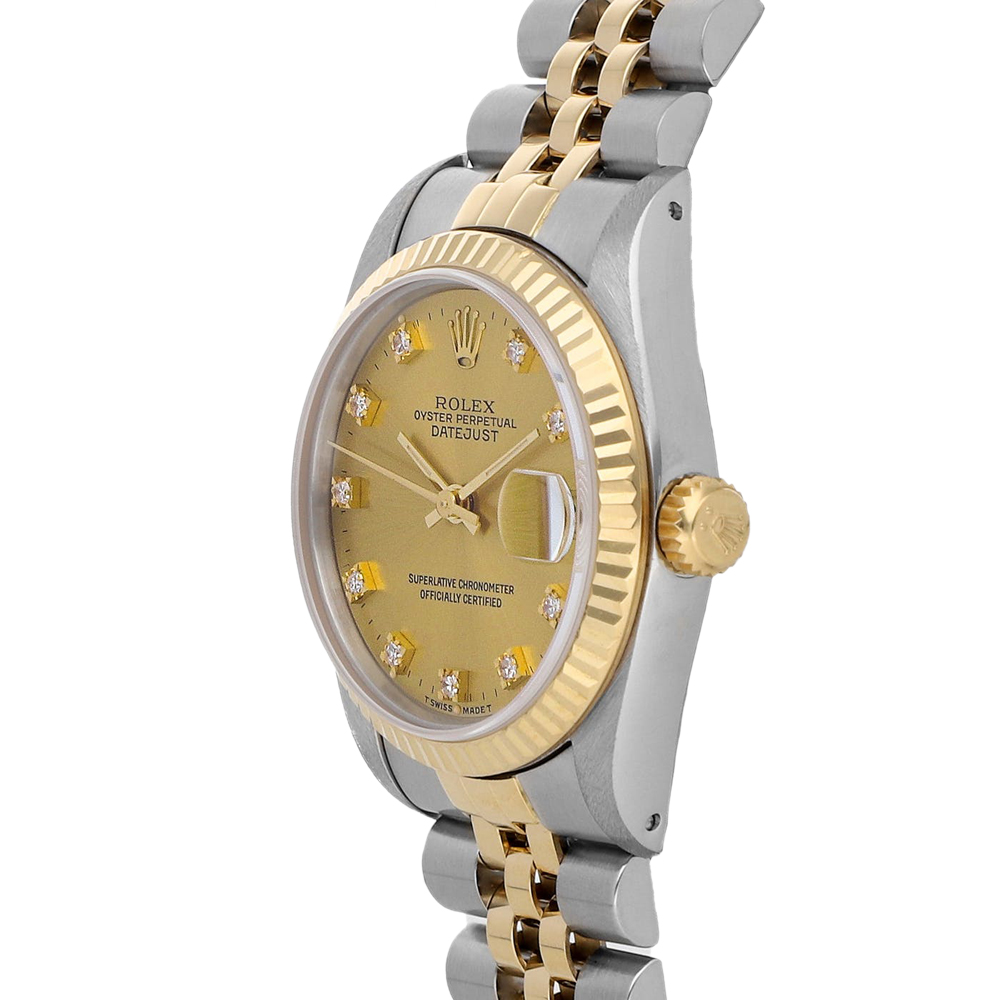 

Rolex Champagne Diamonds 18K Yellow Gold And Stainless Steel Datejust 68273 Automatic Women's Wristwatch 31 MM