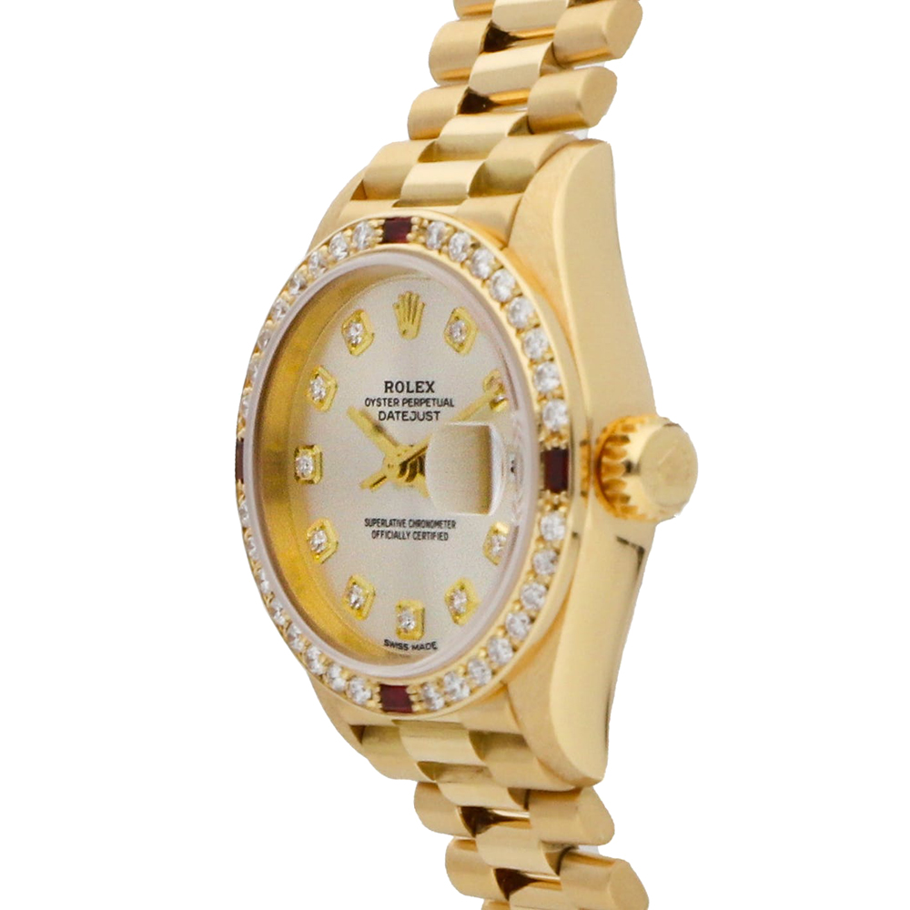 

Rolex Silver Diamonds 18K Yellow Gold Datejust 69068 Women's Wristwatch 26 MM