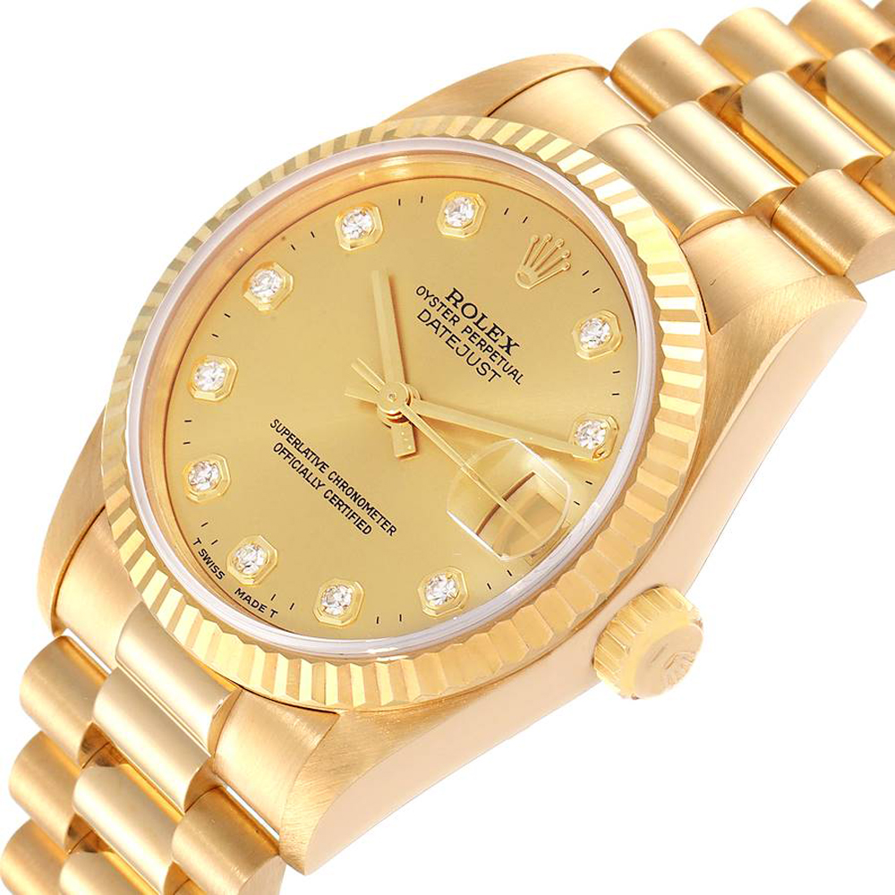 

Rolex Champagne Diamonds 18K Yellow Gold Datejust 68278 Women's Wristwatch 31 MM