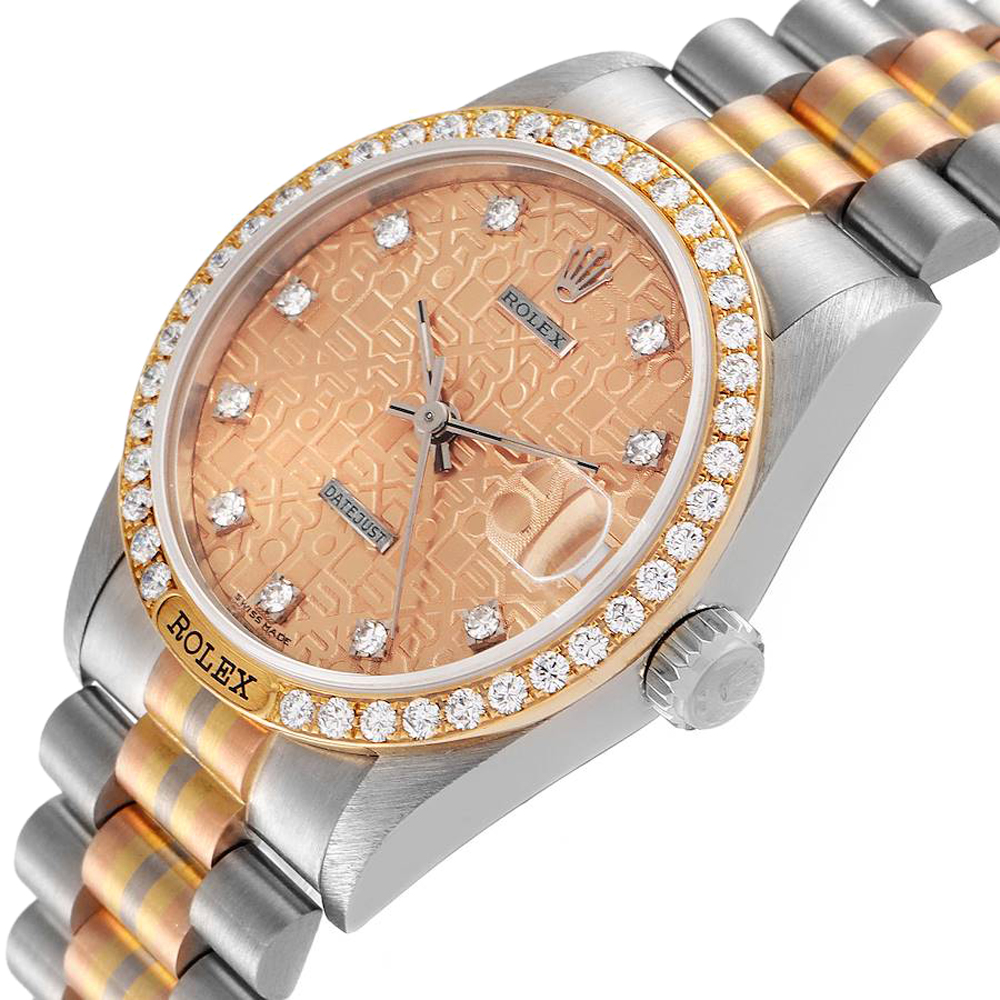 

Rolex Bronze Diamonds 18K White Yellow Rose President Tridor 68149 Women's Wristwatch 31 MM, Brown