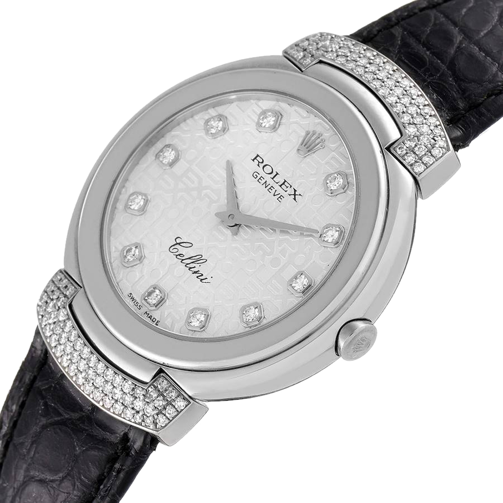 

Rolex Silver Diamonds 18K White Gold Cellini Cellissima 6682 Women's Wristwatch 33 MM