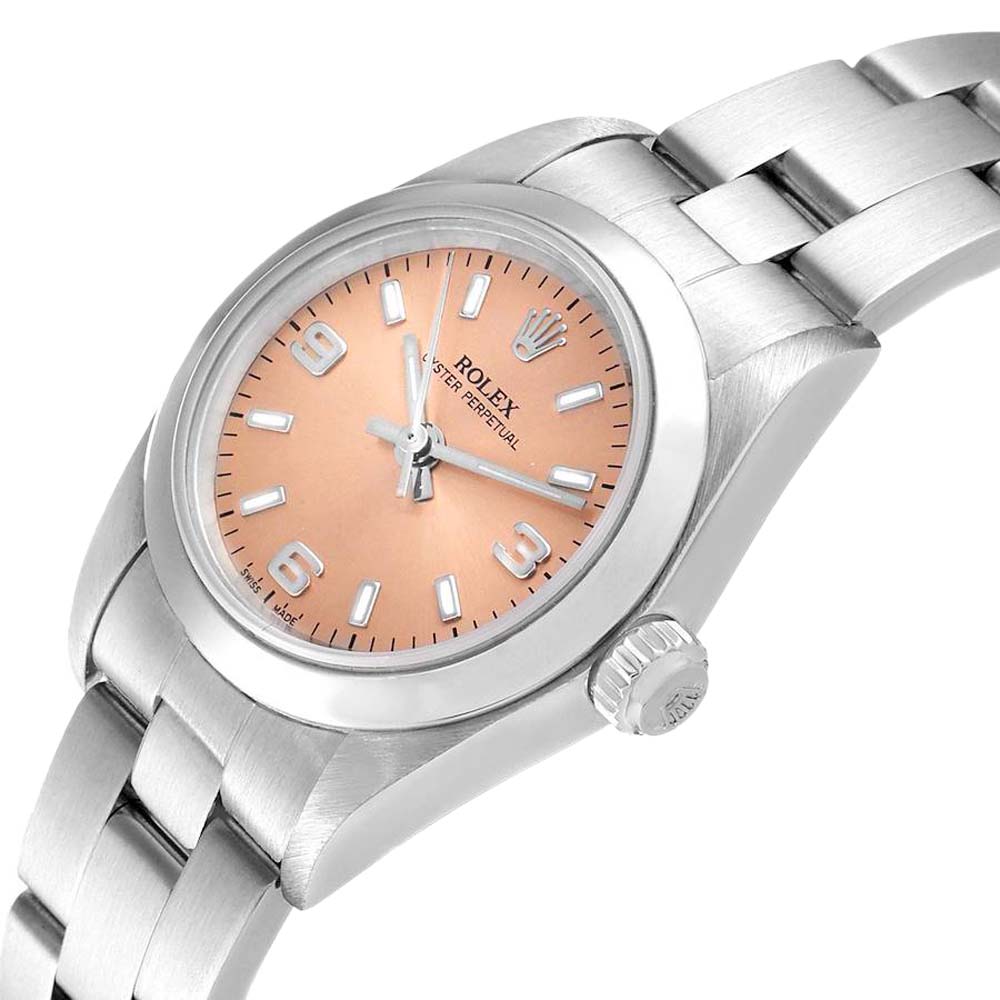 

Rolex Salmon Stainless Steel Oyster Perpetual 76080 Automatic Women's Wristwatch 24 MM, Pink