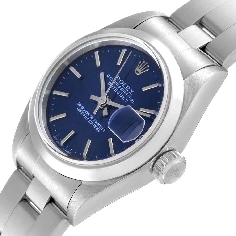 

Rolex Blue Stainless Steel Oyster Perpetual Date 69190 Women's Wristwatch 26 MM