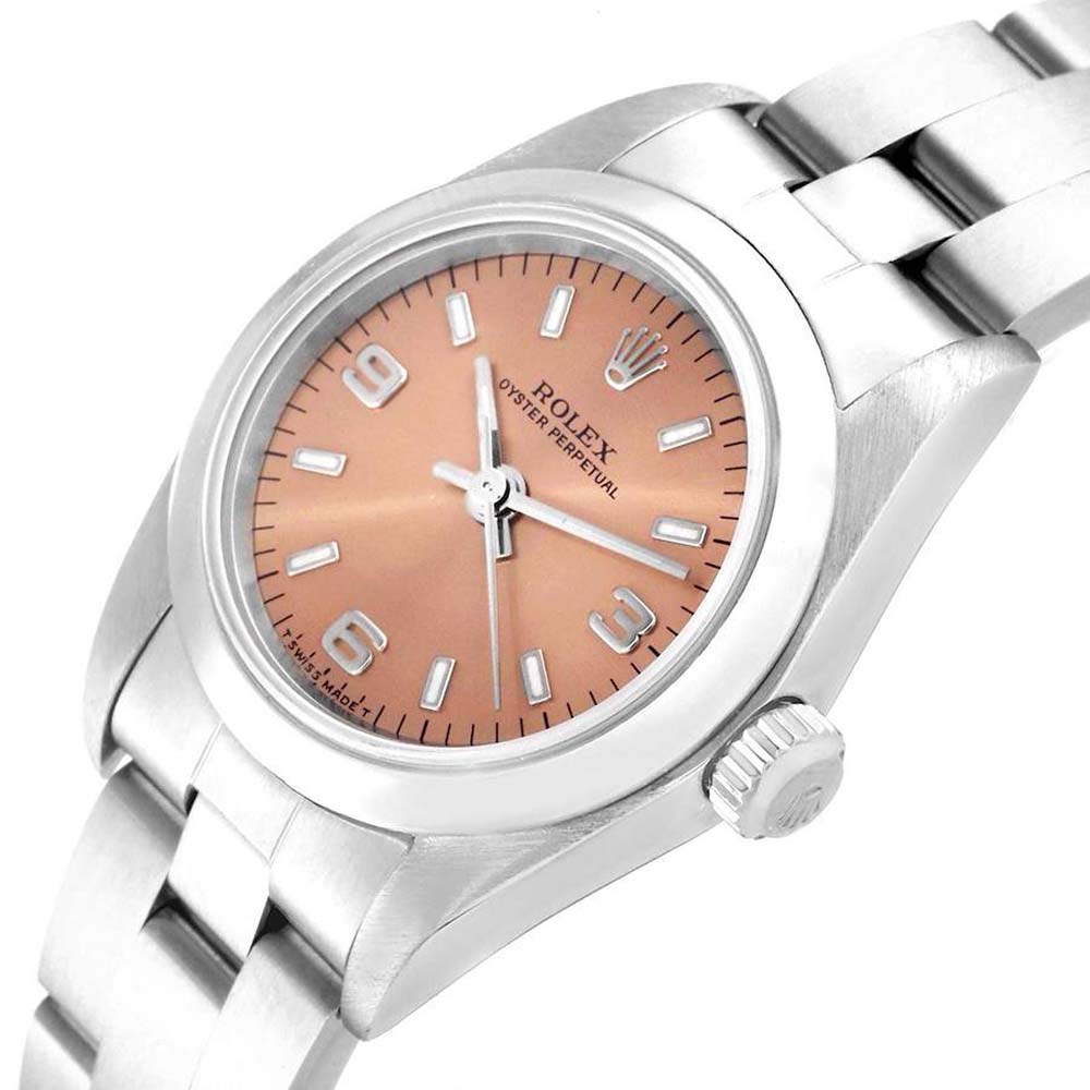 

Rolex Salmon Stainless Steel Oyster Perpetual 76080 Women's Wristwatch 24 MM, Pink