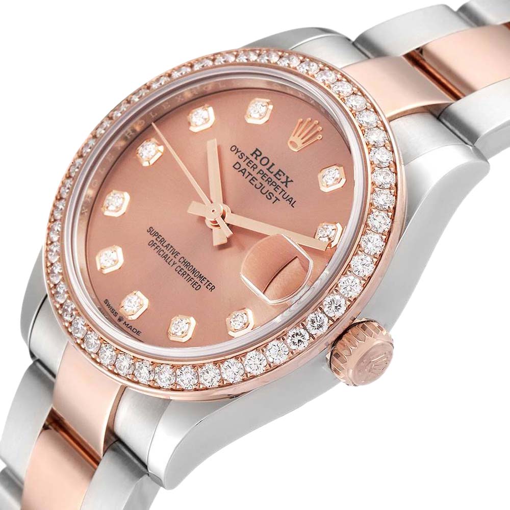 

Rolex Salmon Diamonds 18K Rose Gold And Stainless Steel Datejust 278381 Women's Wristwatch 31 MM, Pink