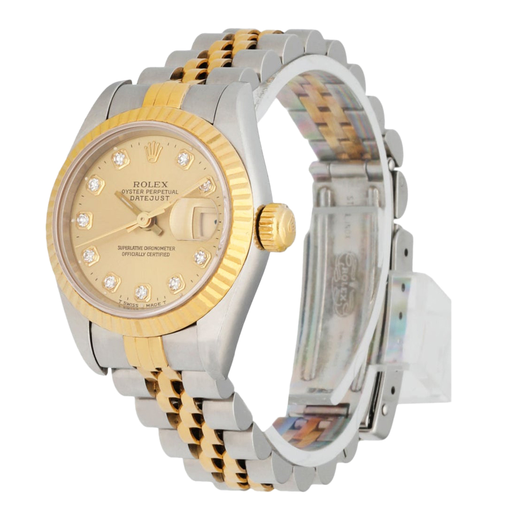 

Rolex Champagne 18K Yellow Gold And Stainless Steel Datejust 69173 Women's Wristwatch 26 MM