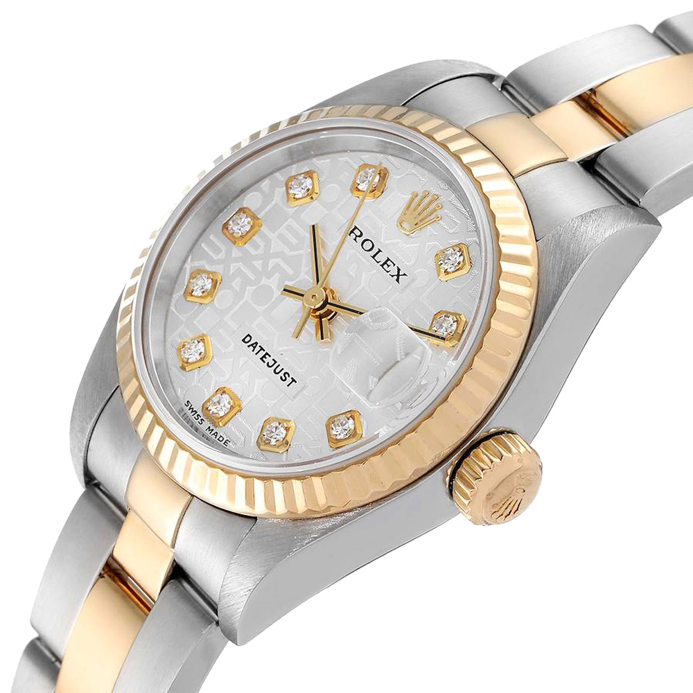 

Rolex Silver Diamonds 18K Yellow Gold And Stainless Steel Datejust 79173 Automatic Women's Wristwatch 26 MM