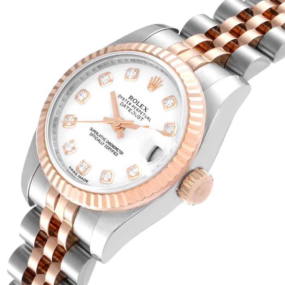 

Rolex Silver Diamonds 18K Rose Gold And Stainless Steel Datejust 179171 Automatic Women's Wristwatch 26 MM