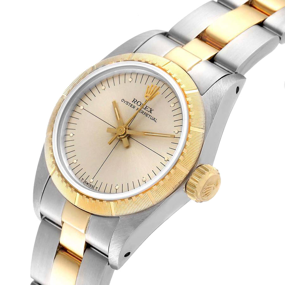 

Rolex Silver 18K Yellow Gold And Stainless Steel Oyster Perpetual 67243 Women's Wristwatch 24 MM