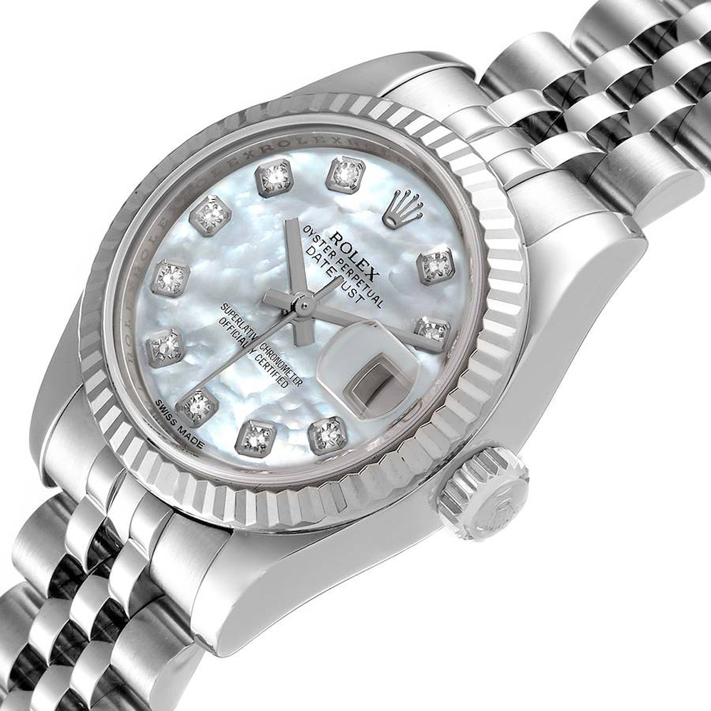 

Rolex MOP Diamonds 18k White Gold And Stainless Steel Datejust 179174 Women's Wristwatch 26 MM