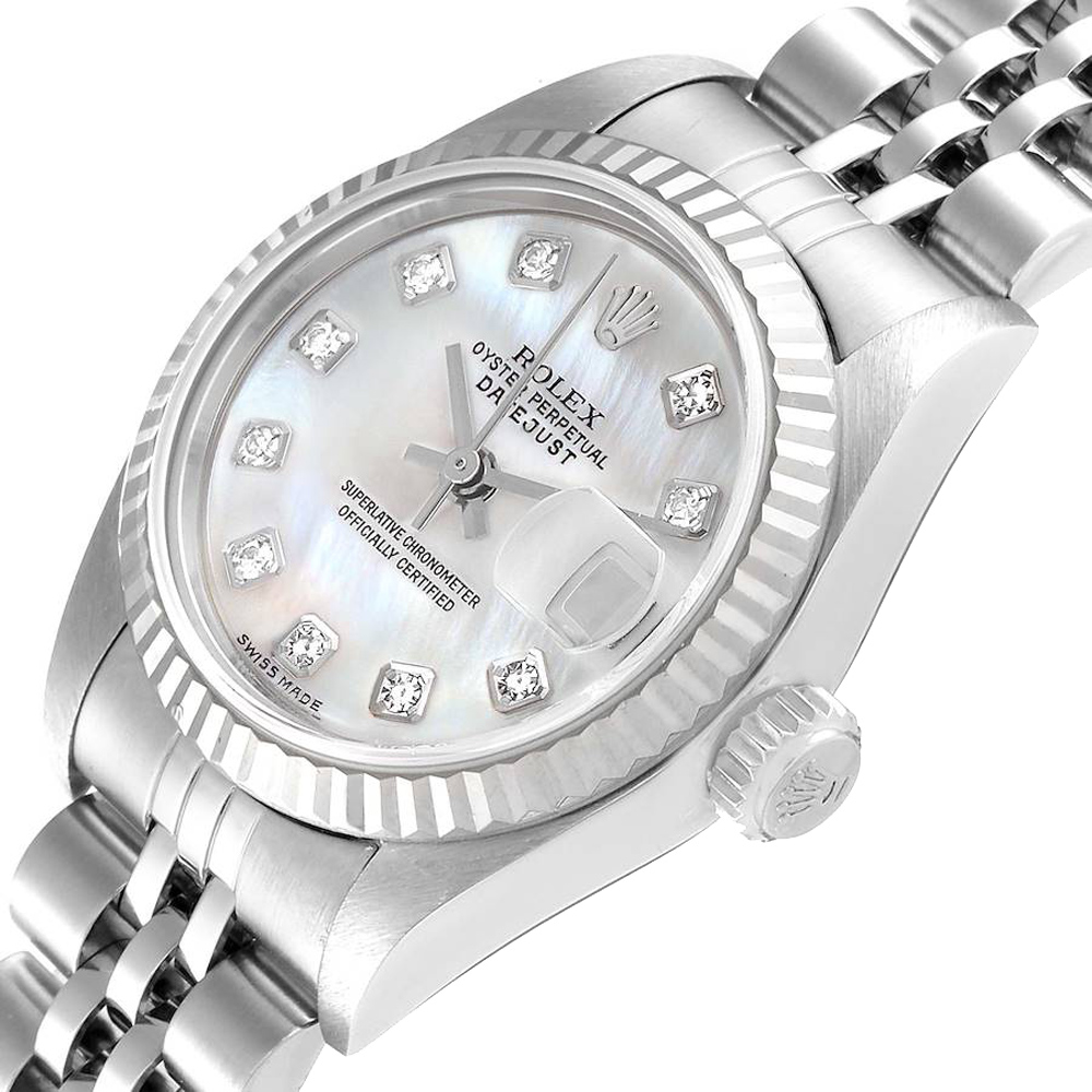 

Rolex MOP Diamonds 18K White Gold And Stainless Steel Datejust 79174 Women's Wristwatch 26 MM