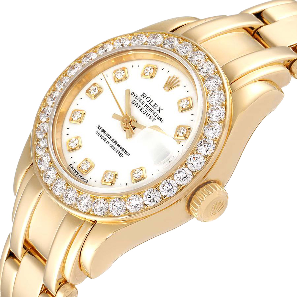 

Rolex White Diamonds 18K Yellow Gold Pearlmaster 69298 Women's Wristwatch 29 MM