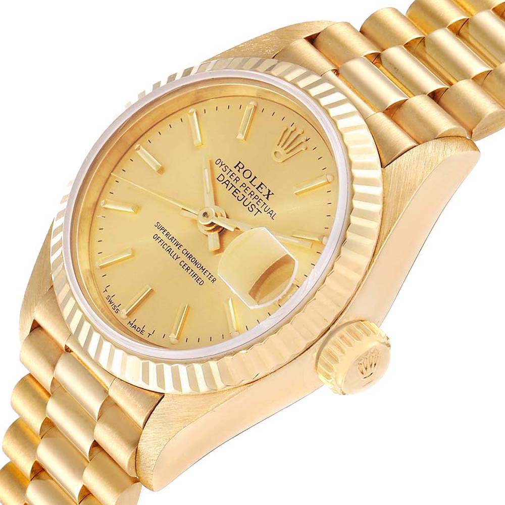 

Rolex Champagne 18K Yellow Gold President Datejust 69178 Women's Wristwatch 26 MM