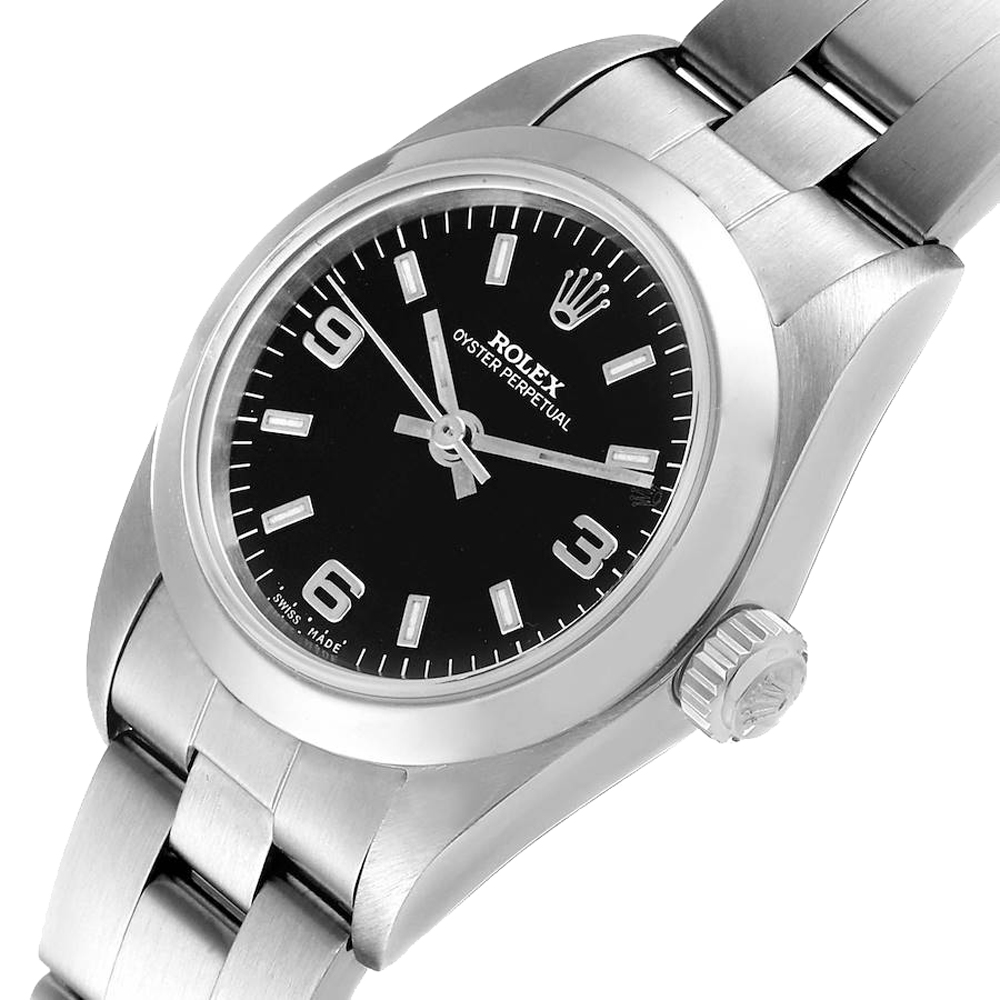 

Rolex Black Stainless Steel Oyster Perpetual 76080 Women's Wristwatch 24 MM