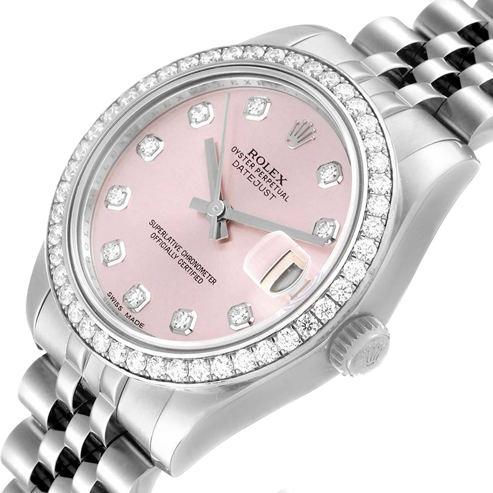 

Rolex Salmon Diamonds 18k White Gold And Stainless Steel Datejust 178384 Women's Wristwatch 31 MM, Pink