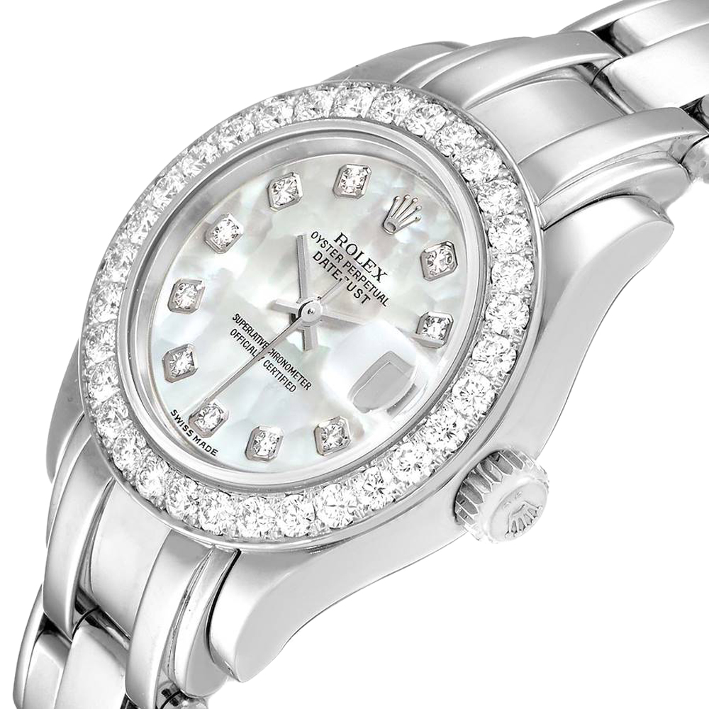 

Rolex MOP Diamonds 18K White Gold Pearlmaster 80299 Women's Wristwatch 29 MM