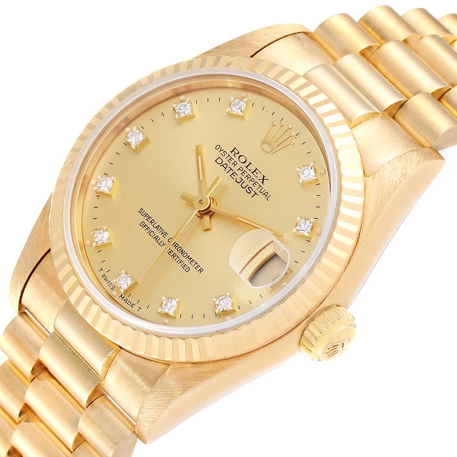 

Rolex Champagne Diamonds 18K Yellow Gold President Datejust 68278 Women's Wristwatch 26 MM