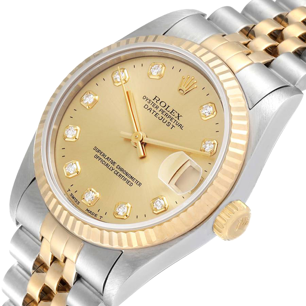 

Rolex Champagne 18K Yellow Gold Diamond Stainless Steel Datejust 68273 Women's Wristwatch