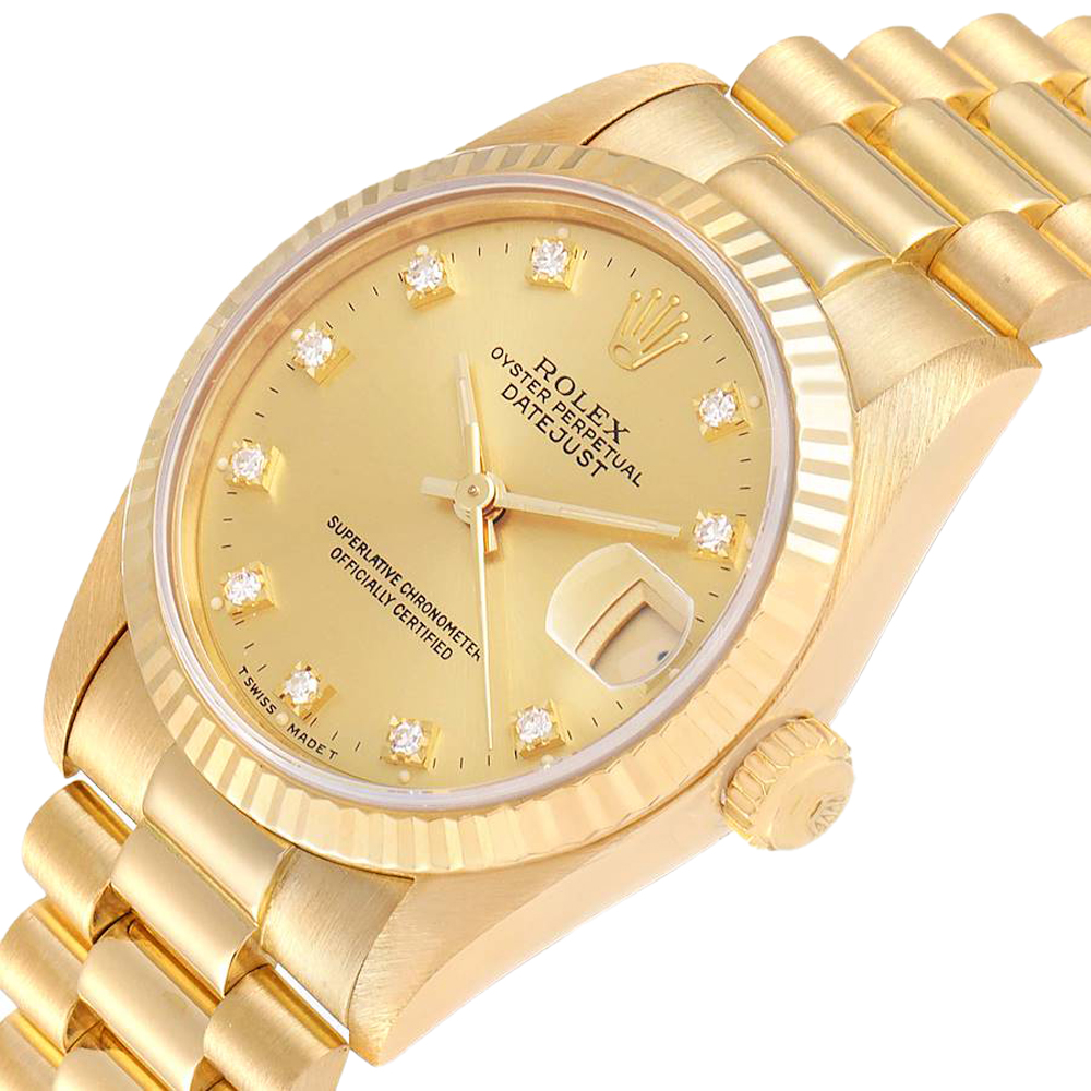 

Rolex Champagne Diamonds 18K Yellow Gold President 68278 Women's Wristwatch 31 MM