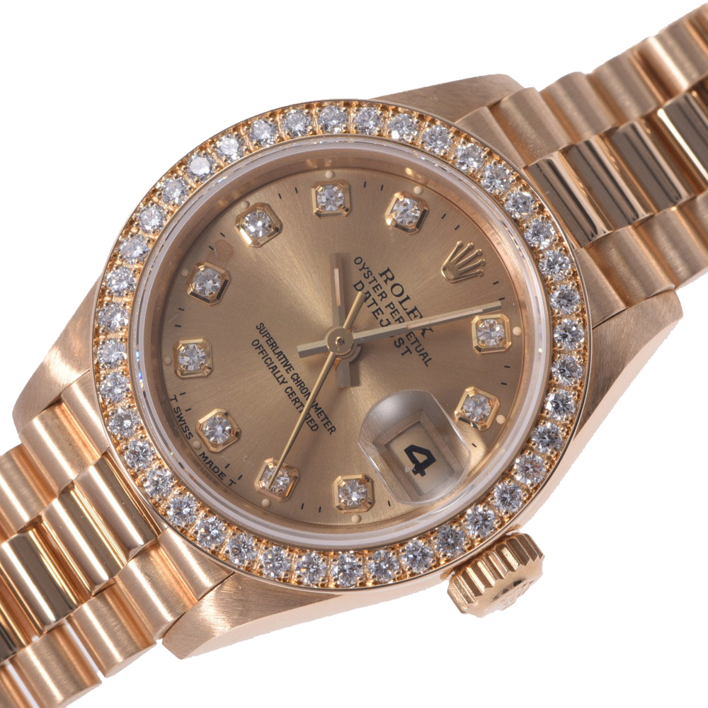 

Rolex Champagne 18K Yellow Gold and Diamond Datejust 69138 Women's Wristwatch 26 mm