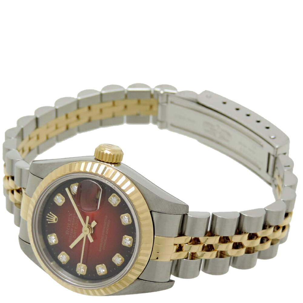 

Rolex Red Diamond 18K Yellow Gold and Stainless Steel Datejust 69173 Women's Wristwatch 26 MM