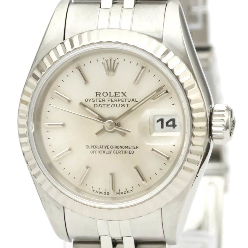 

Rolex Silver 18K White Gold And Stainless Steel Datejust 69174 Automatic Women's Wristwatch 26 MM
