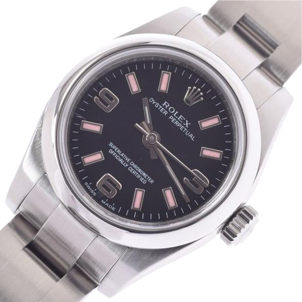 

Rolex Black Stainless Steel Oyster Perpetual 176200 Women's Wristwatch 26 mm