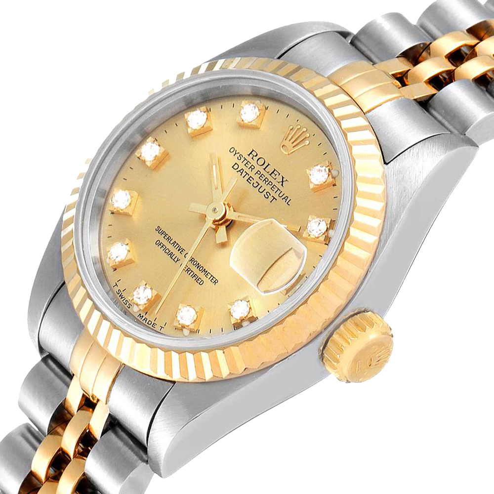 

Rolex Champagne 18K Yellow Gold Diamond Stainless Steel Datejust 69173 Women's Wristwatch