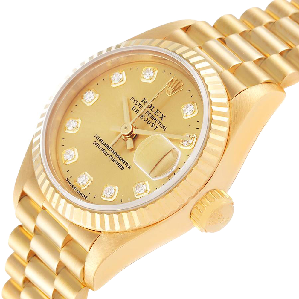 

Rolex Champagne Diamonds 18K Yellow Gold President Datejust 69178 Women's Wristwatch 26 MM