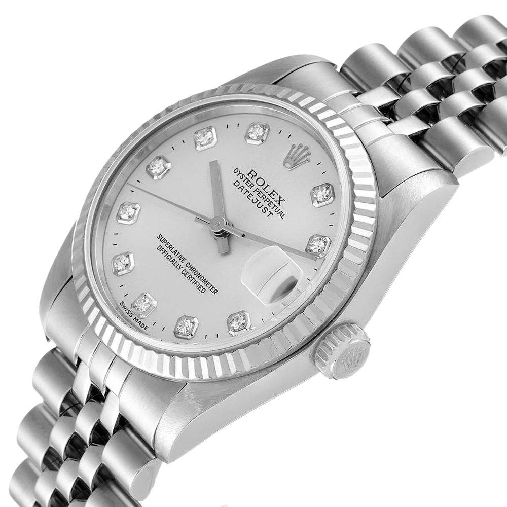 

Rolex Silver Diamonds 18k White Gold And Stainless Steel Datejust 68274 Women's Wristwatch 31 MM