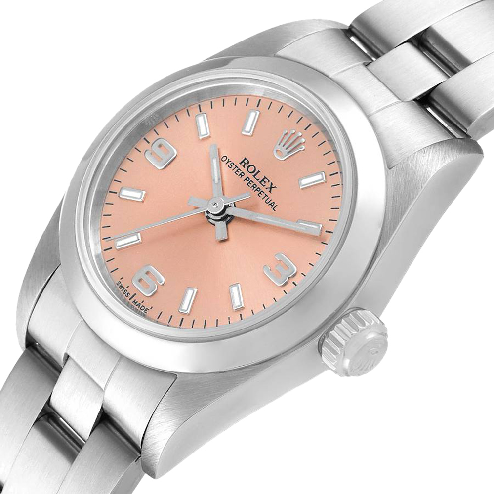 

Rolex Salmon Stainless Steel Oyster Perpetual 76080 Women's Wristwatch 24 MM, Pink