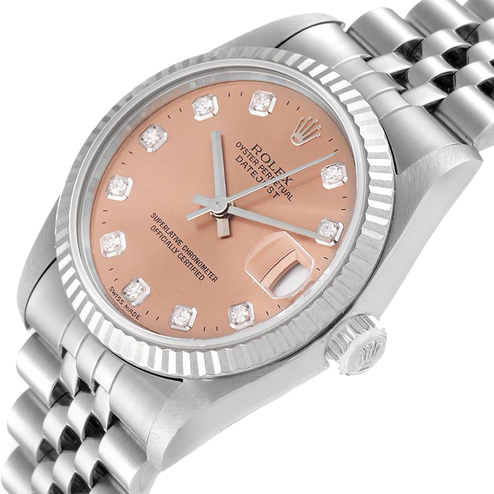 

Rolex Salmon Diamonds 18K White Gold And Stainless Steel Datejust 68274 Women's Wristwatch 31 MM, Pink