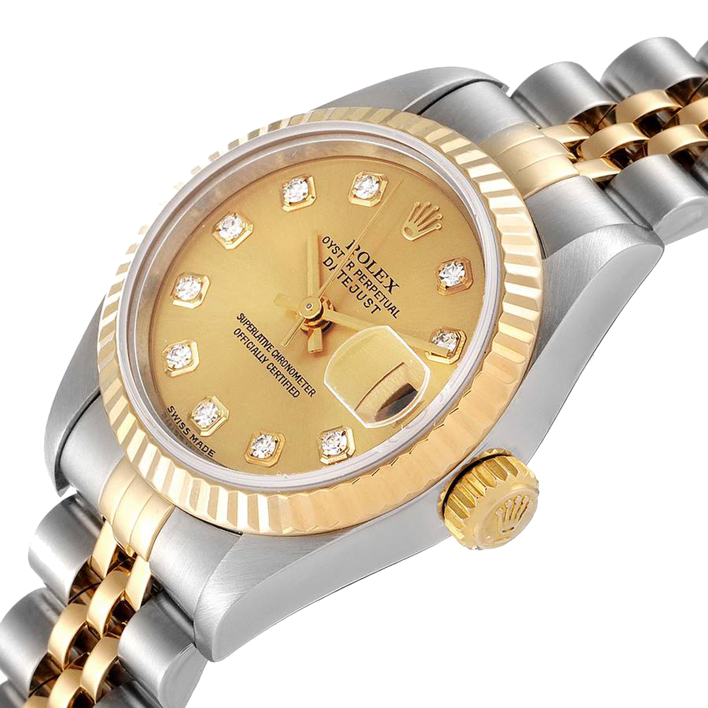 

Rolex Champagne Diamonds 18K Yellow Gold And Stainless Steel Datejust 79173 Women's Wristwatch 26 MM