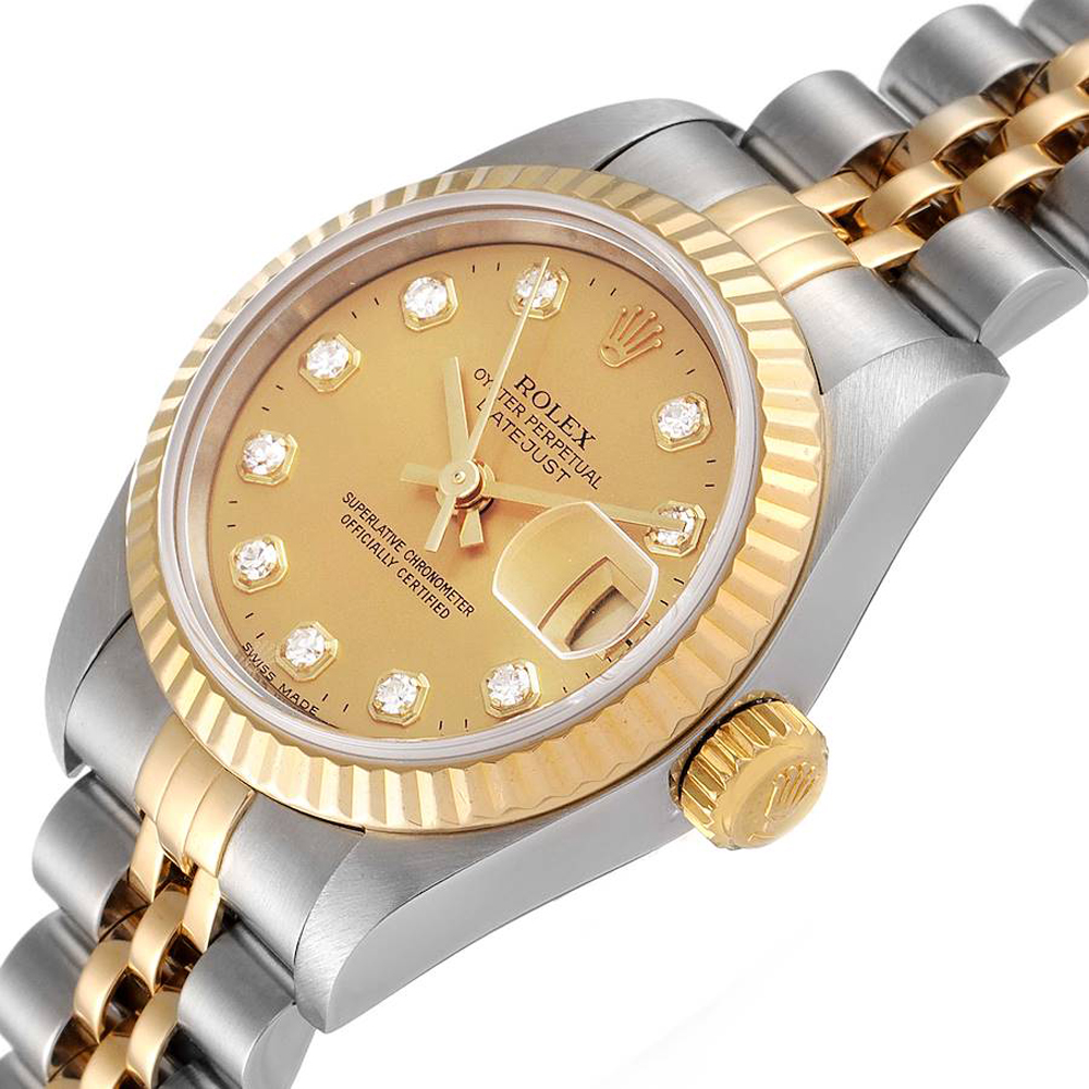 

Rolex Champagne Diamonds 18K Yellow Gold And Stainless Steel Datejust 69173 Women's Wristwatch 26 MM