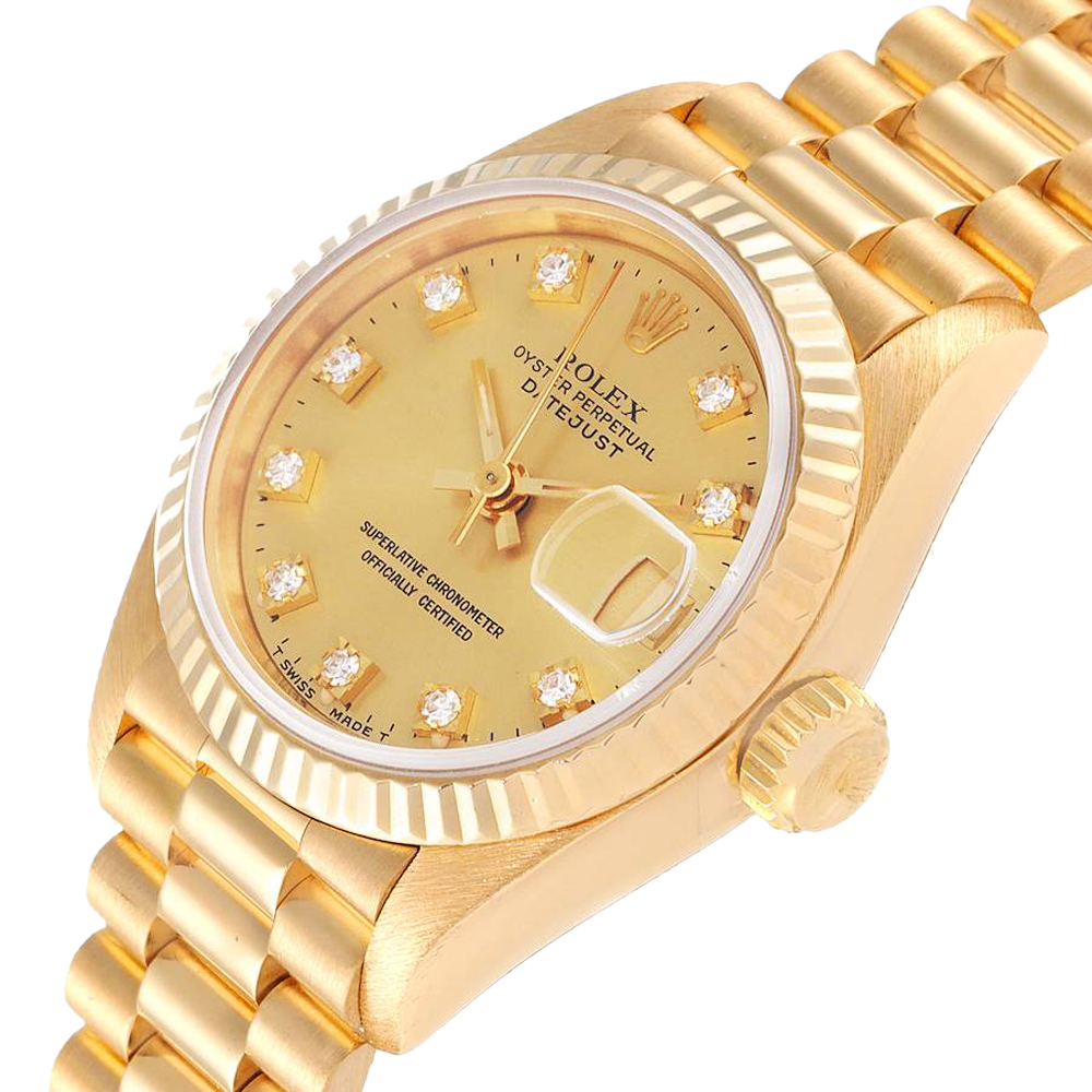 

Rolex Diamonds 18K Yellow Gold President Datejust 69178 Women's Wristwatch 26 MM