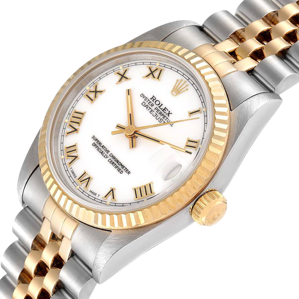 

Rolex White 18K Yellow Gold And Stainless Steel Datejust 68273 Women's Wristwatch 31 MM